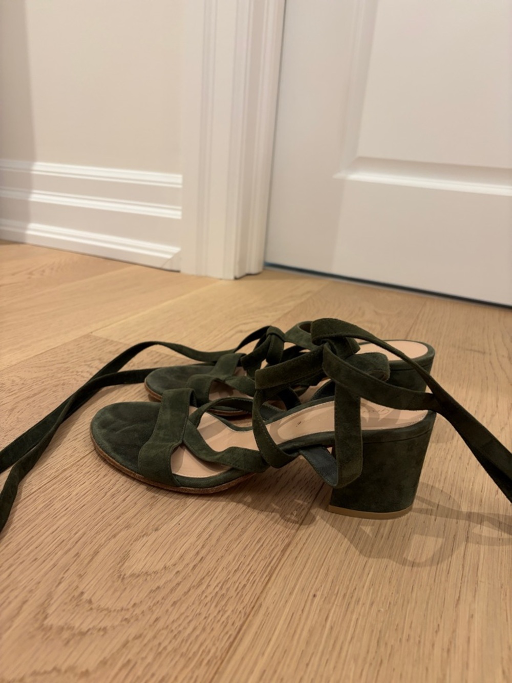 Gianvito Rossi Dark Green Lace-Up Heeled Sandals